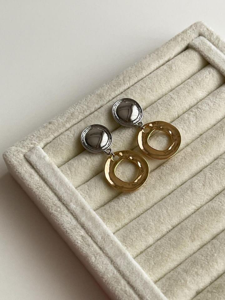 Özel Kaplama Gold Gümüş Renk Kombinli Küpe (4.5 Cm)