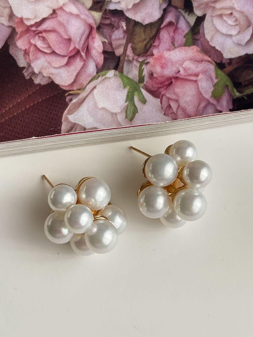 Özel Kaplama Gold İncili Topçuklu Küpe (1.70 Cm)