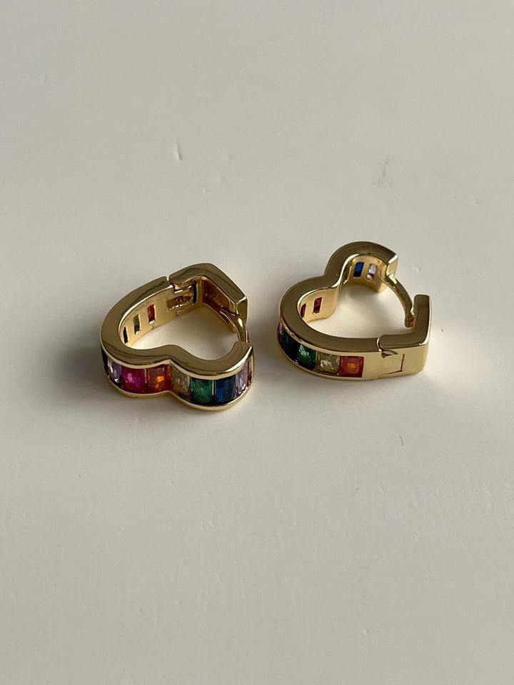 Özel Kaplama Gold Mini Renkli Kalp Vip Küpe (1.30 Cm)