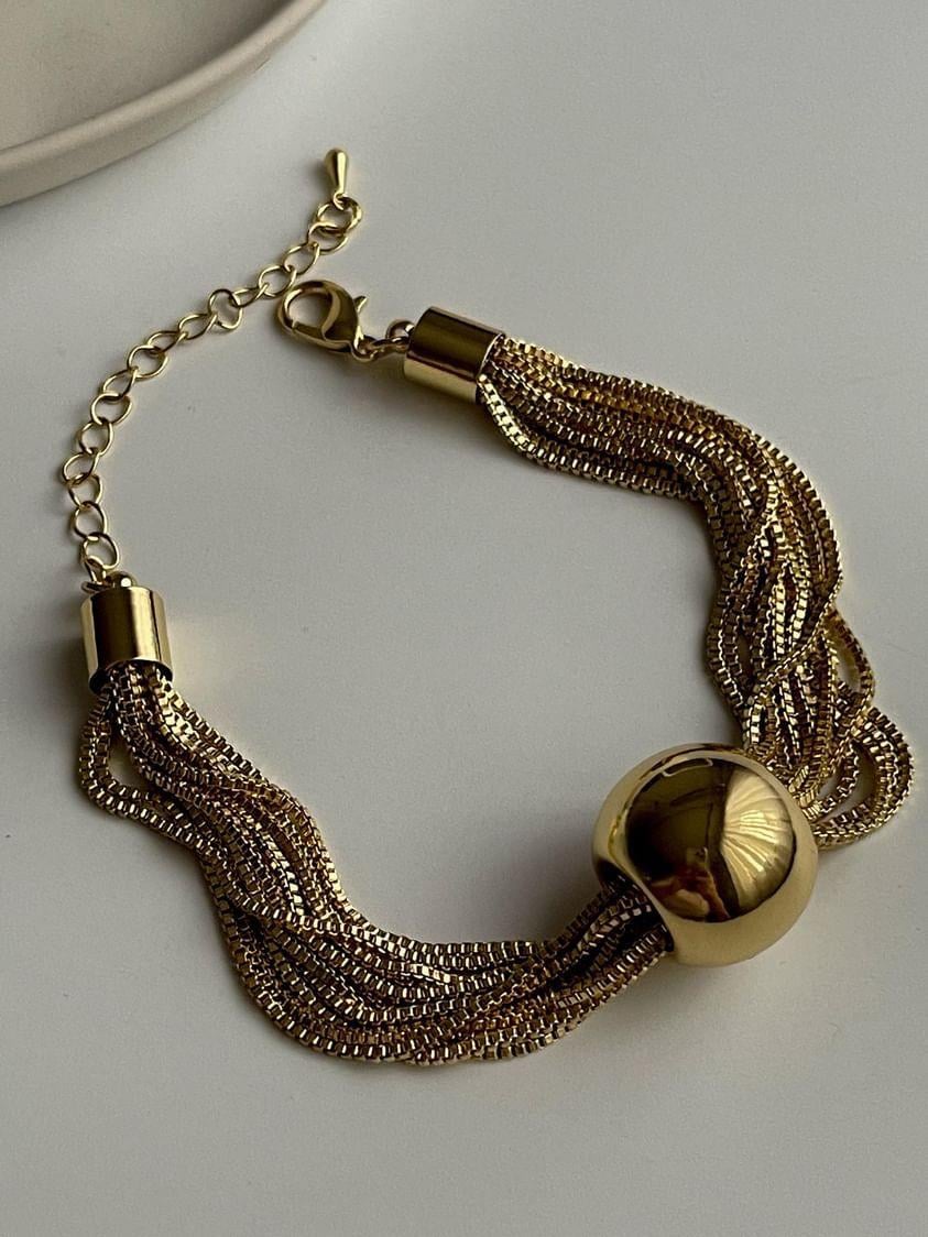 Özel Kaplama Gold Renk Topçuklu Bileklik (24 Cm)