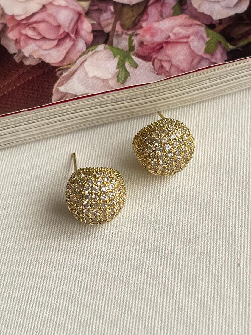 Özel Kaplama Gold Renk Vip Zirkon Taşlı Topçuklu Küpe (1.30 Cm)
