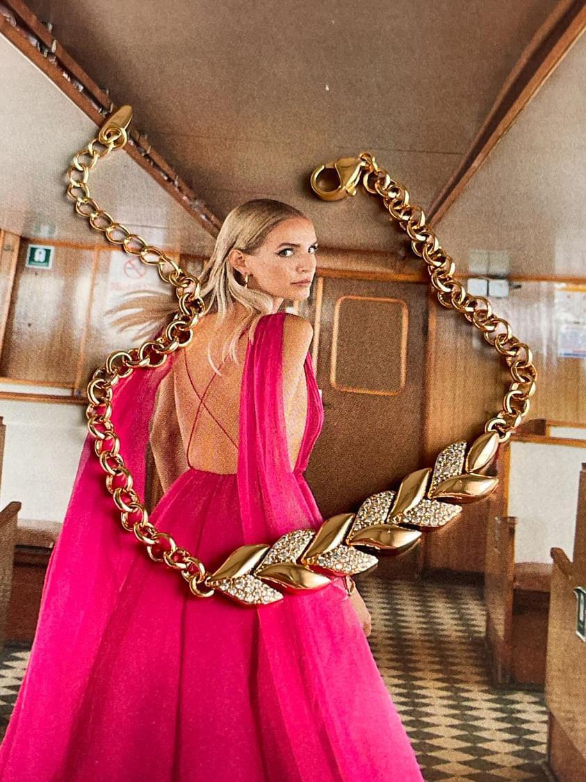 Özel Kaplama Gold Renk Yaprak Liza Bileklik (21 Cm)