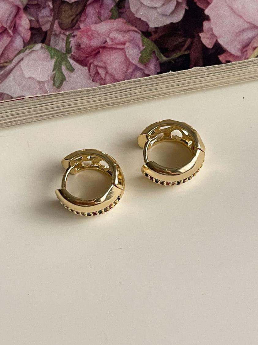 Özel Kaplama Gold Renkli Zirkon Taşlı Luna Küpe (1.90 Cm)