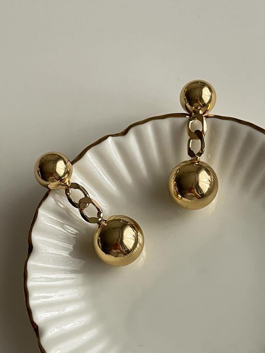 Özel Kaplama Gold Topçuklu Küpe (4.20 Cm)