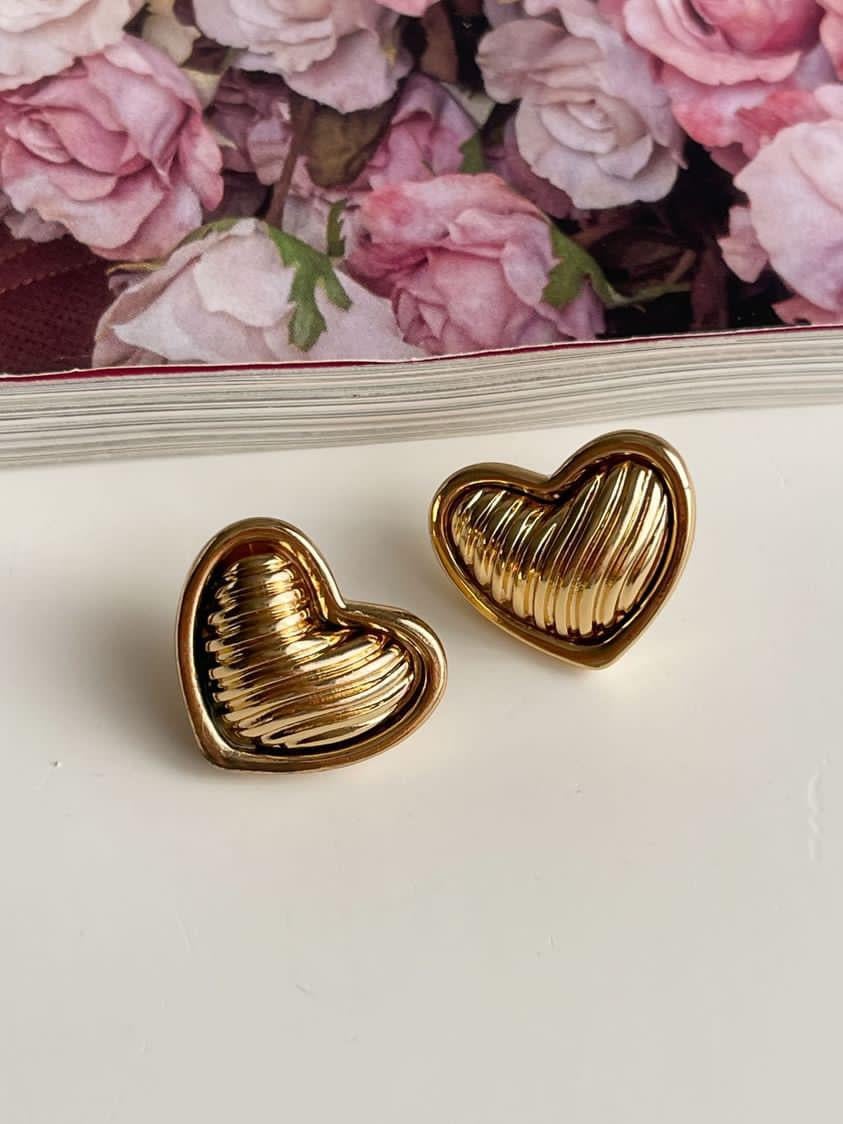 Özel Kaplama Gold Vintage Kalp Küpe (1.70 Cm)
