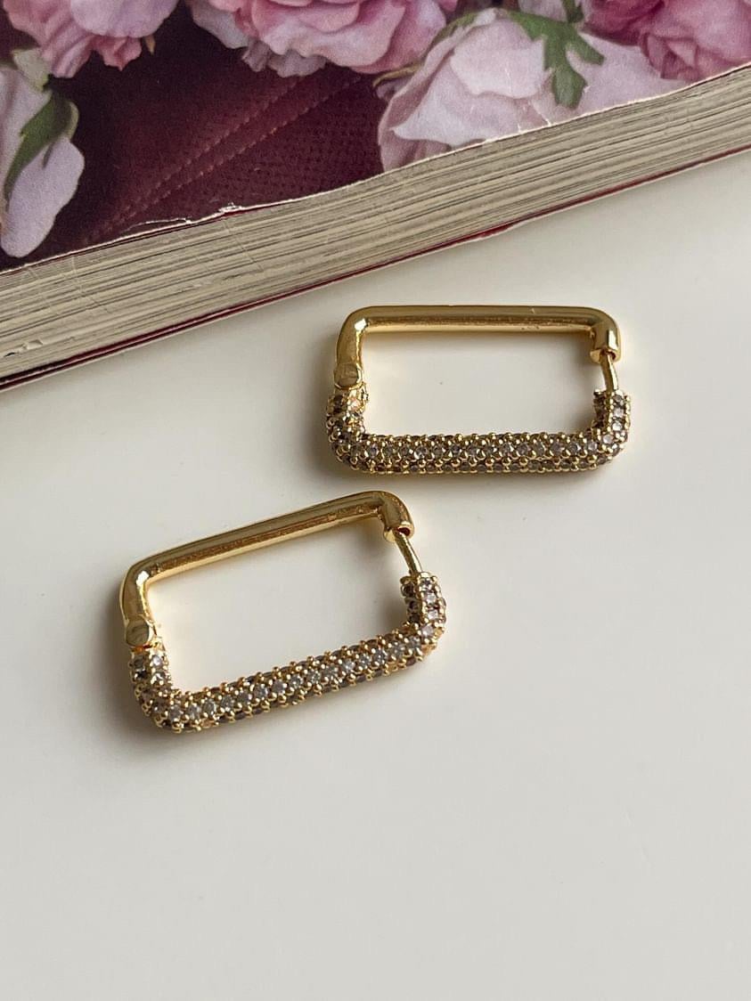 Özel Kaplama Gold Vip Seri Zirkon Taşlı Kare Küpe (2.5 Cm)