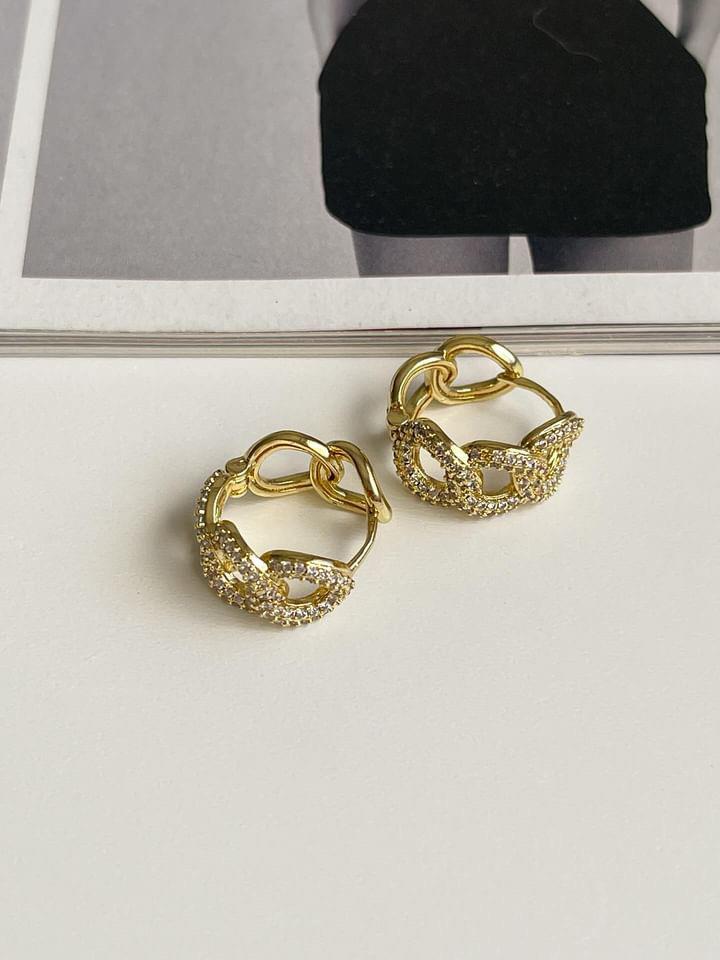 Özel Kaplama Gold Zincir Zirkon Taşlı Vip Küpe (1.5 Cm)
