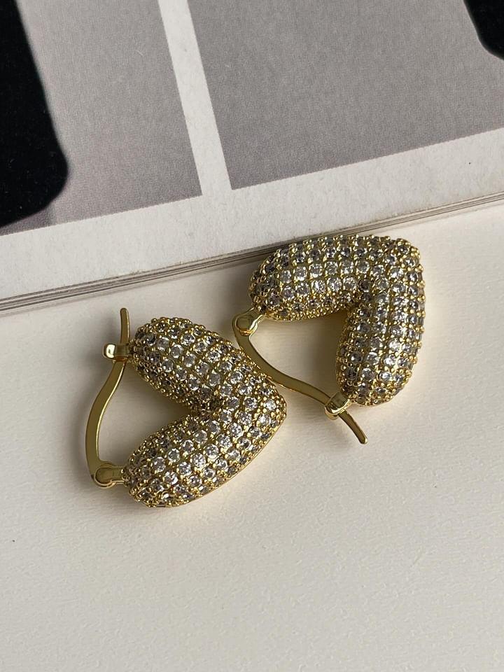 Özel Kaplama Gold Zirkon Taşlı Kalp Vip Küpe (1.90 Cm)