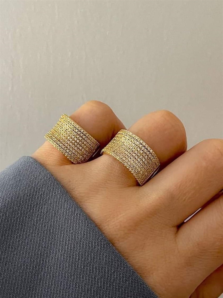Özel Kaplama Gold Zirkon Taşlı Numaralı Yüzük (17 Numara)
