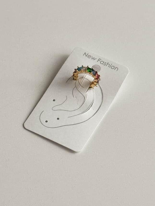 Özel Kaplama Gold Zirkon Taşlı Tekli Ear Cuff Küpe (1 Cm)