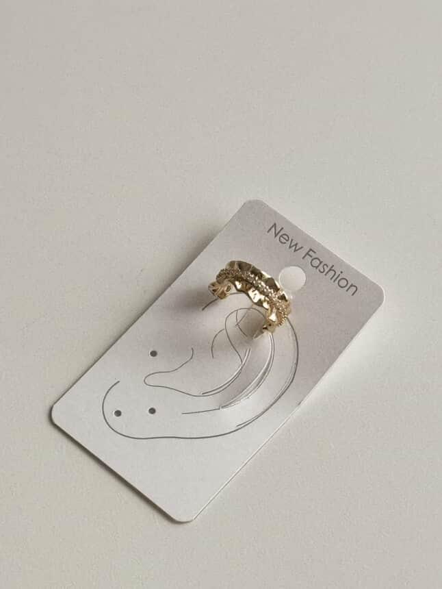 Özel Kaplama Gold Zirkon Taşlı Tekli Ear Cuff Küpe (1 Cm)