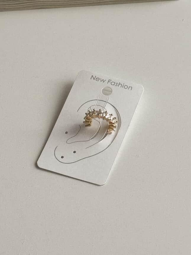 Özel Kaplama Gold Zirkon Taşlı Tekli Ear Cuff Küpe (1 Cm)