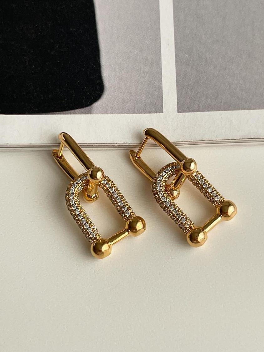 Özel Kaplama Gold Zirkon Taşlı Tiffany Vip Küpe (2.5 Cm)