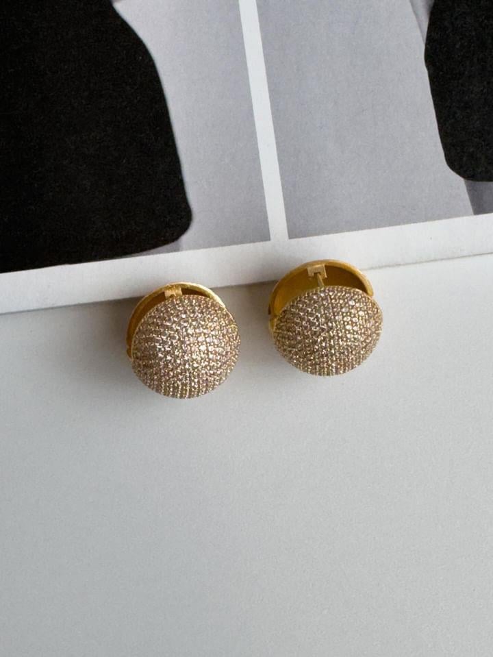 Özel Kaplama Gold Zirkon Taşlı Topçuklu Vip Küpe (1.70 Cm)