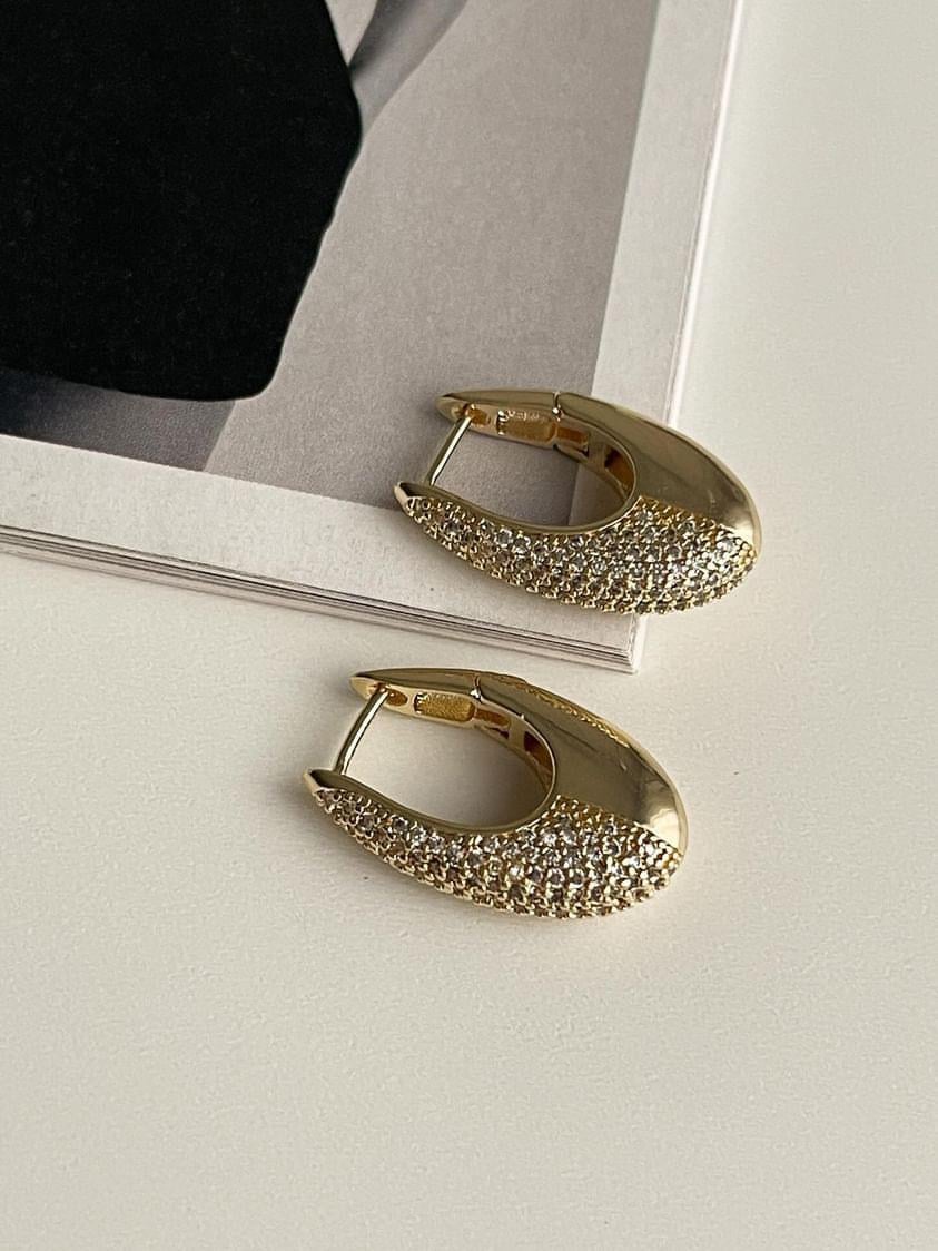 Özel Kaplama Gold Zirkon Taşlı Vip Küpe (2.40 Cm)