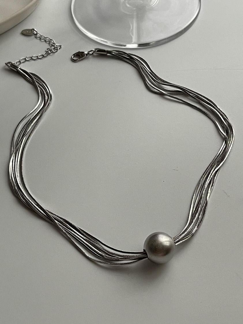 Özel Kaplama Gümüş Mat Topçuklu Kolye (48 Cm)