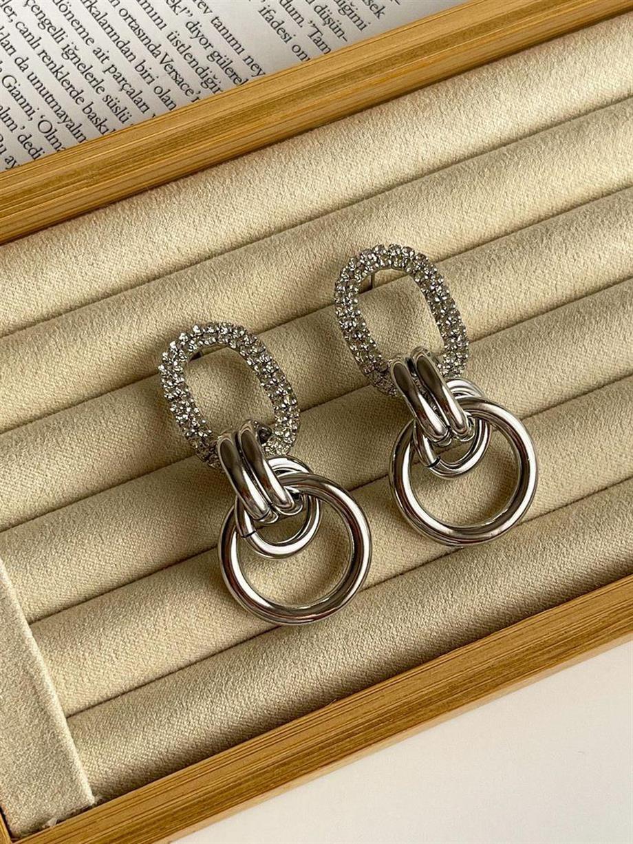 Özel Kaplama Gümüş Rek Taşlı Vintage Küpe (5 Cm)