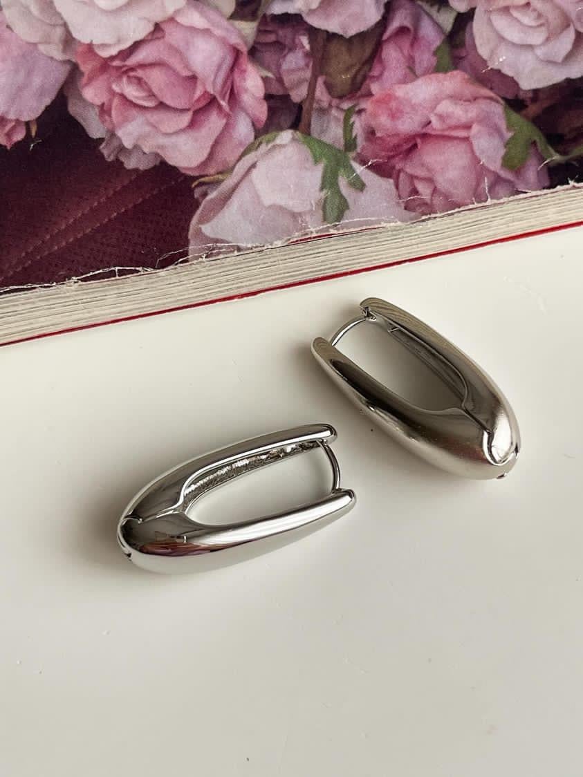 Özel Kaplama Gümüş Renk Oval Küpe (2.5 Cm)