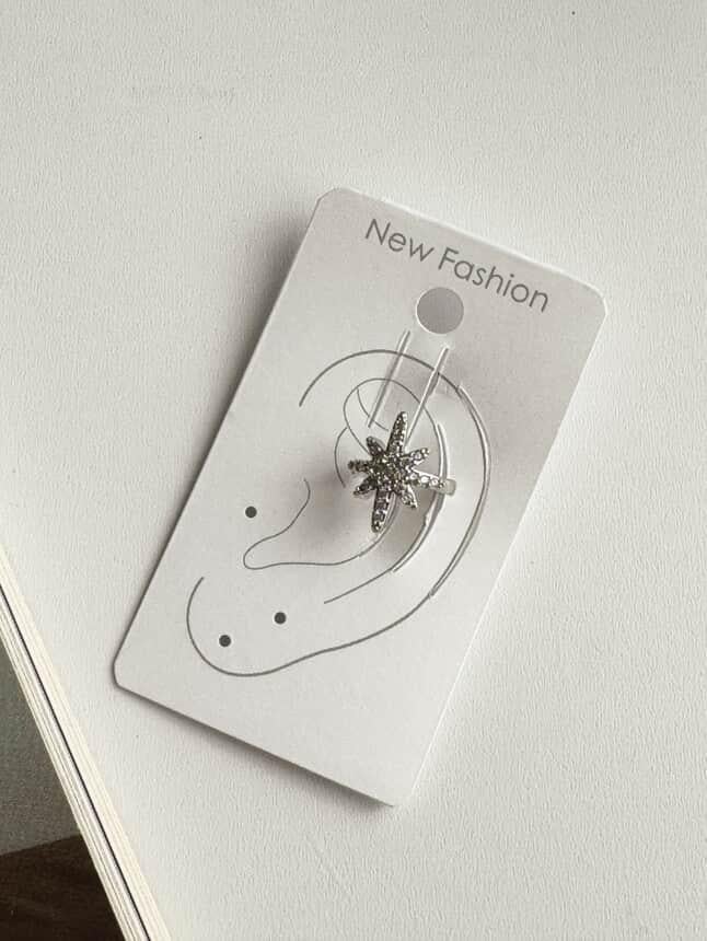Özel Kaplama Gümüş Renk Taşlı Tek Adet Ear Cuff Küpe 