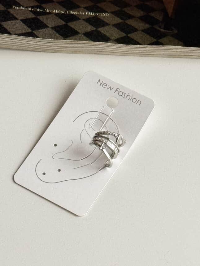 Özel Kaplama Gümüş Renk Yıldızlı Tekli Ear Cuff Küpe (1 Cm)