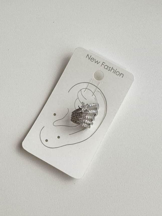 Özel Kaplama Gümüş Renk Zirkon Taşlı Tek Adet Ear Cuff Küpe 
