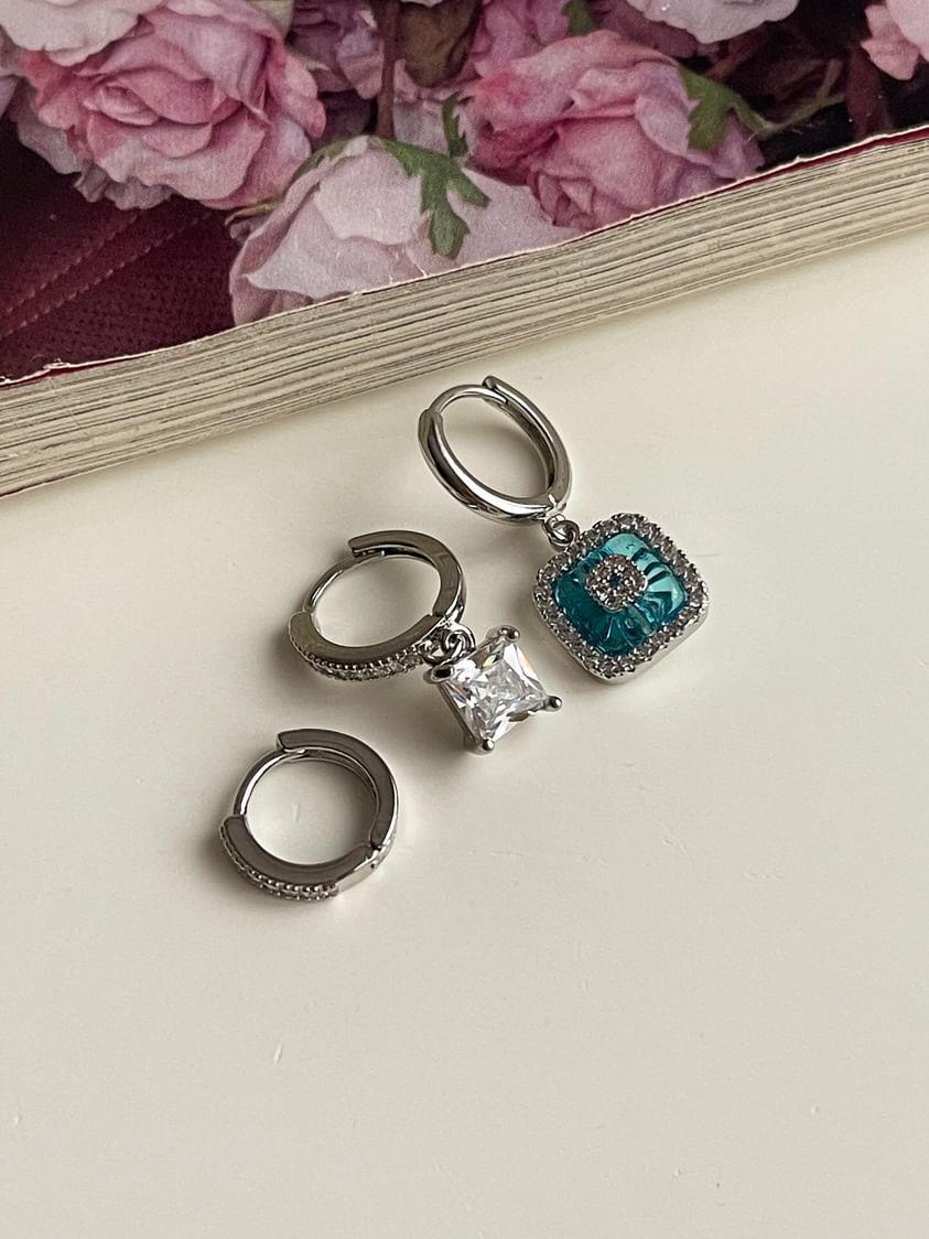 Özel Kaplama Mavi Zirkon Taşlı Üçlü Küpe Seti (2.5 Cm)