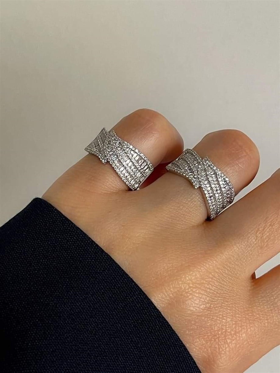 Özel Kaplama Premium Gümüş Renk Zirkon Taşlı Numaralı Yüzük (17 Numara)
