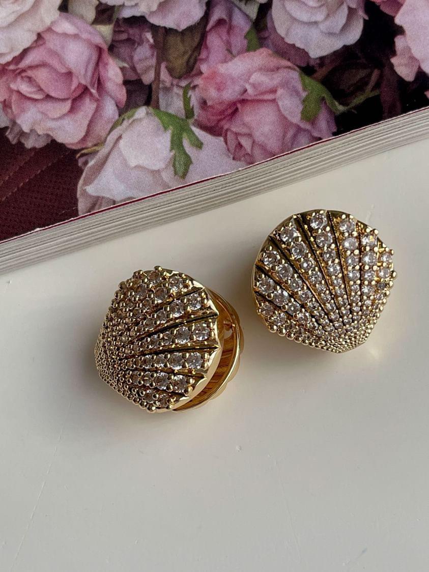 Özel Kaplama Vip Gold Zirkon Taşlı İstiridye Küpe (2 Cm)