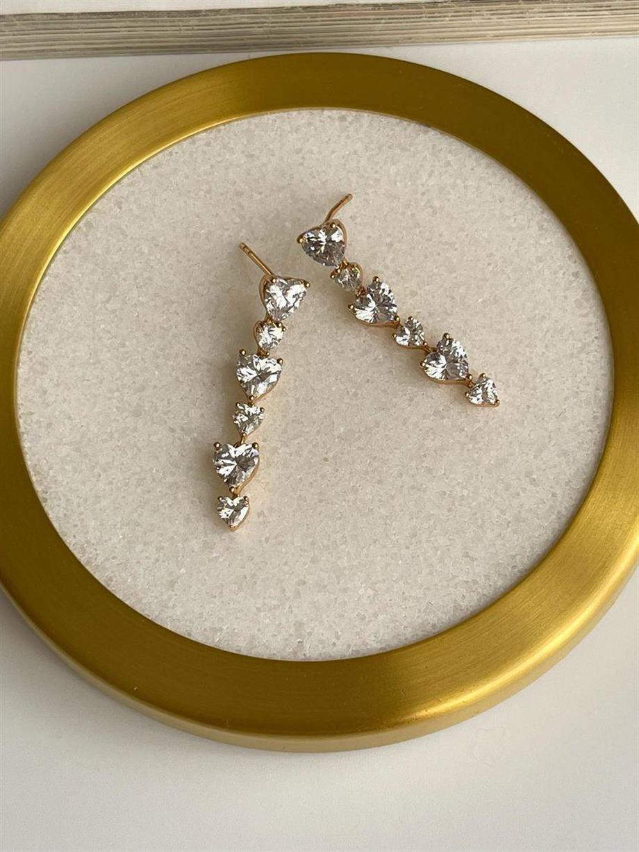 Özel Kaplama Vip Kalpli Uzun Küpe (3.5 Cm)