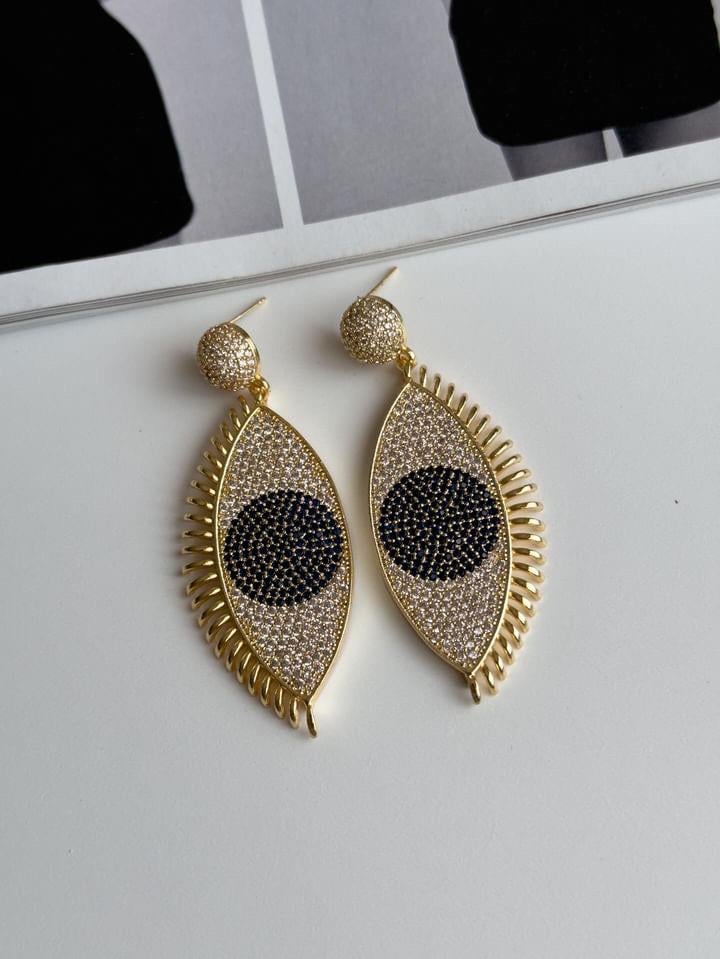 Özel Kaplama Vip Zirkon Taşlı Göz Küpe (6.5 Cm)