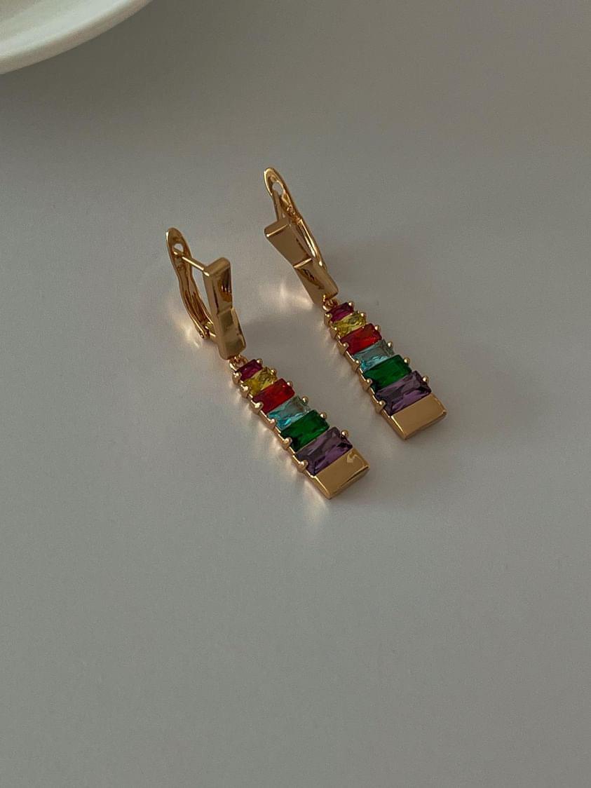 Özel Kaplama Xuping Renkli Taşlı Küpe (4 Cm)