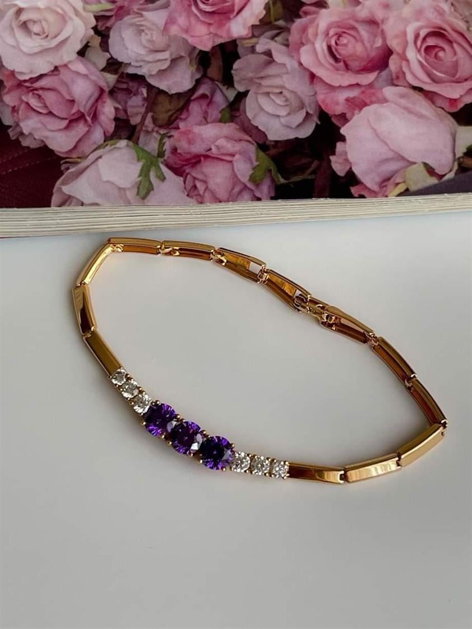 Özel Kaplama Xuping Tsarım Mor Taşlı Bileklik (19 Cm)