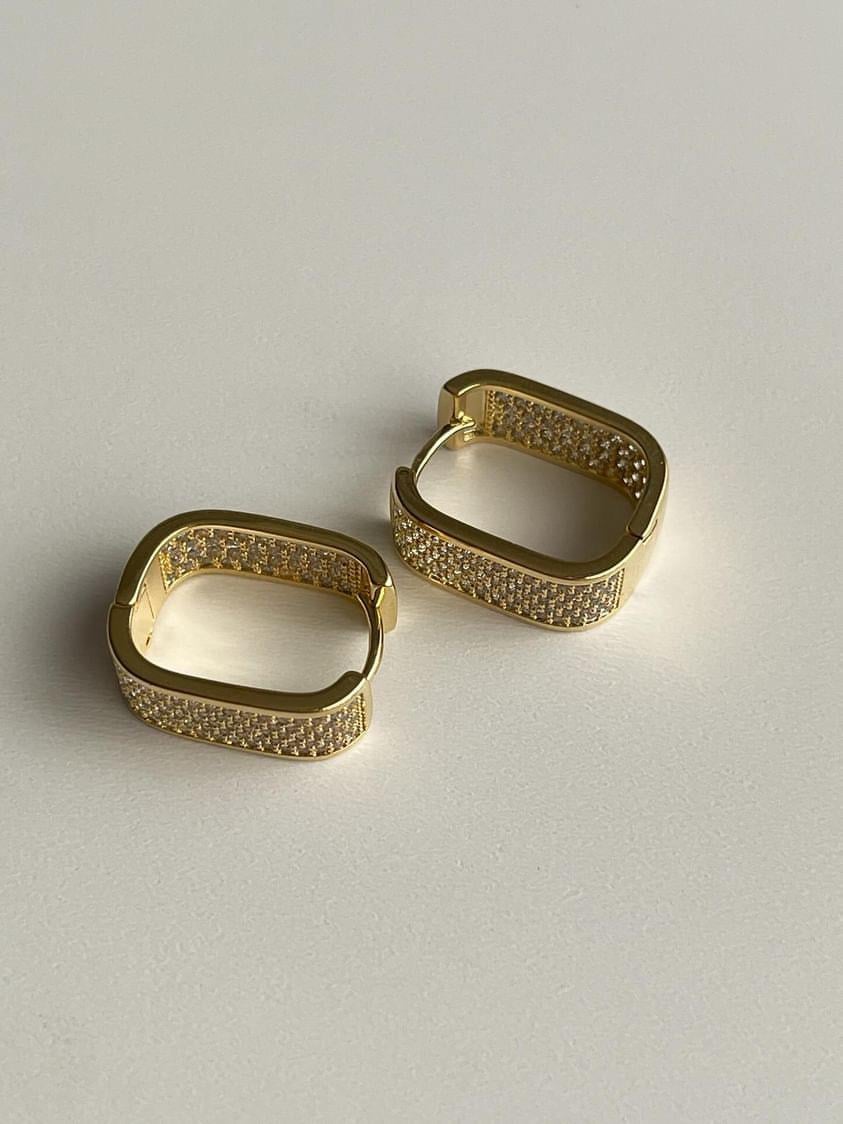 Özel Seri Gold Zirkon Taşlı Kare Vip Küpe (1.70 Cm)