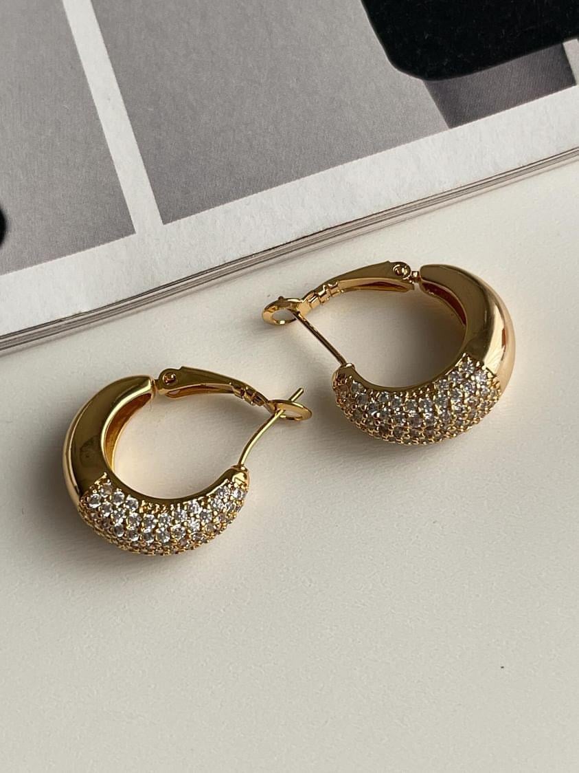 Özel Seri Gold Zirkon Taşlı Vip Küpe (2 Cm)