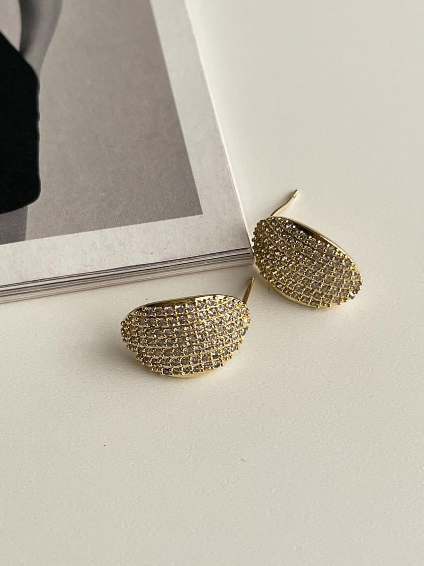 Özel Seri Gold Zirkon Taşlı Vip Oval Küpe (1.60 Cm)