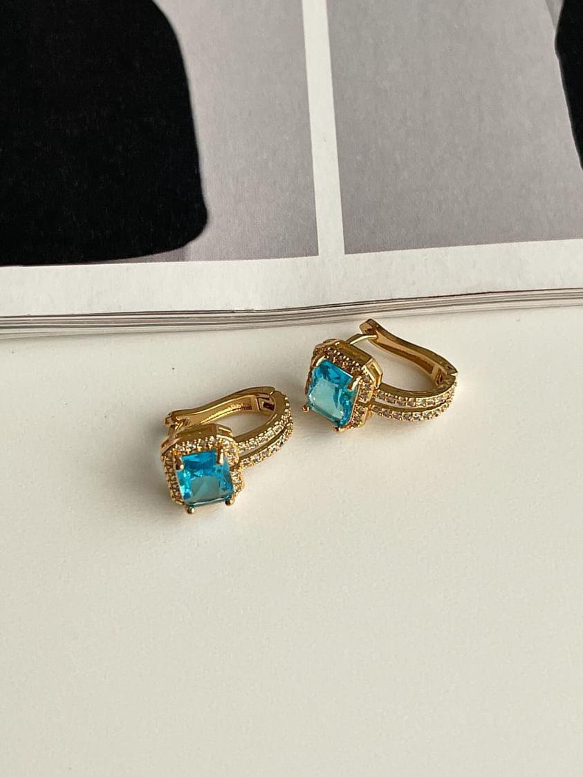 Özel Seri Turkuaz Taşlı Vip Küpe (1.5 Cm)