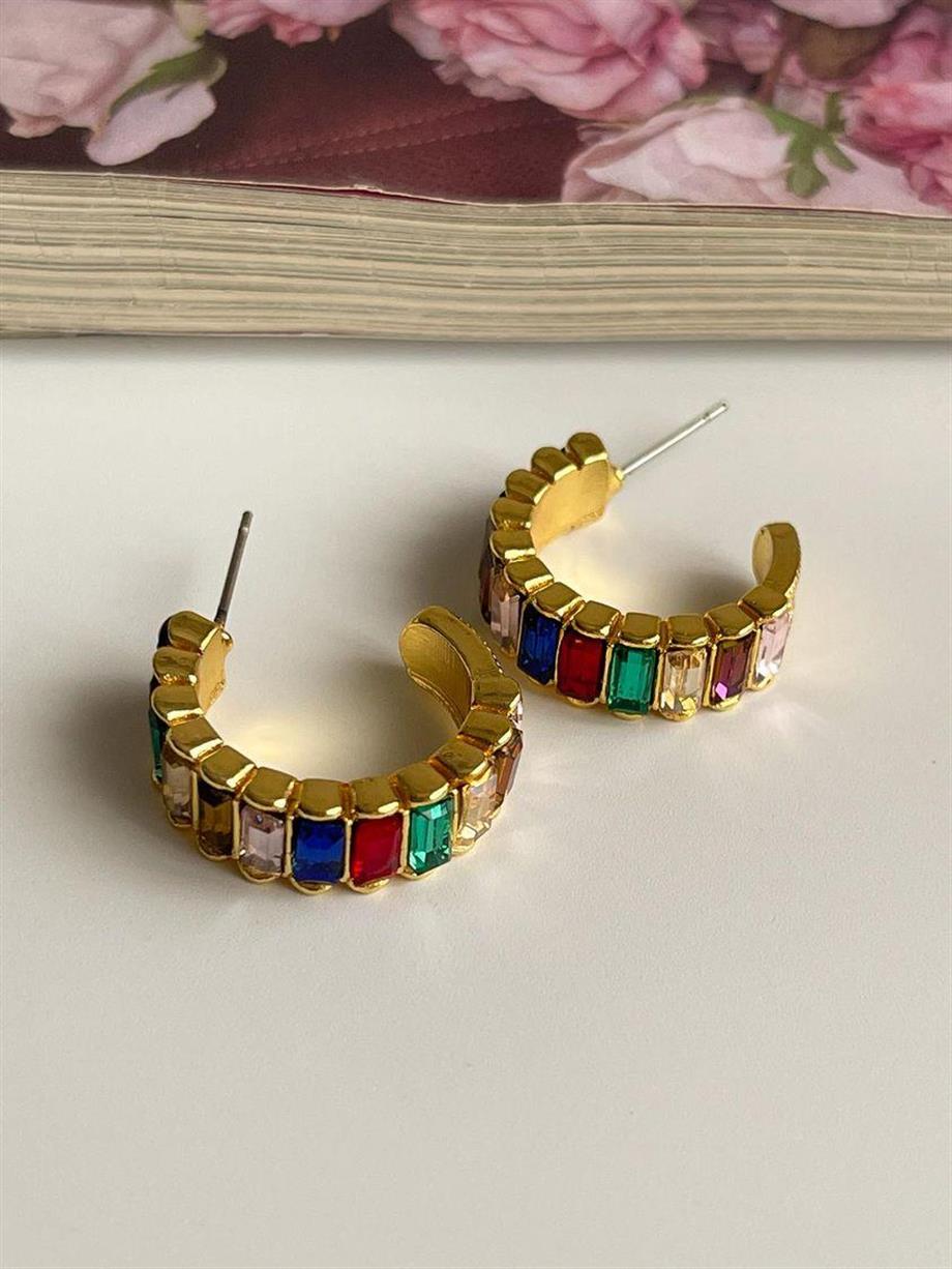 Renkli Baget Taşlı Halka Küpe (2.10 Cm)