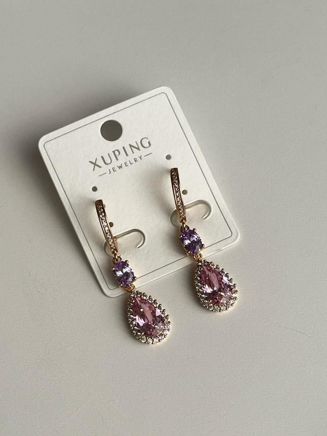 Xuping Gold Pembe Mor Kombinli Küpe (3.5 Cm)