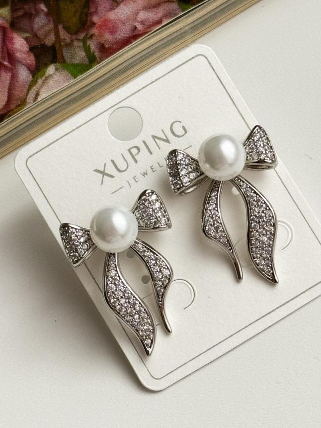 Xuping Gümüş Renk İncili Fiyonk Küpe (2.5 Cm)