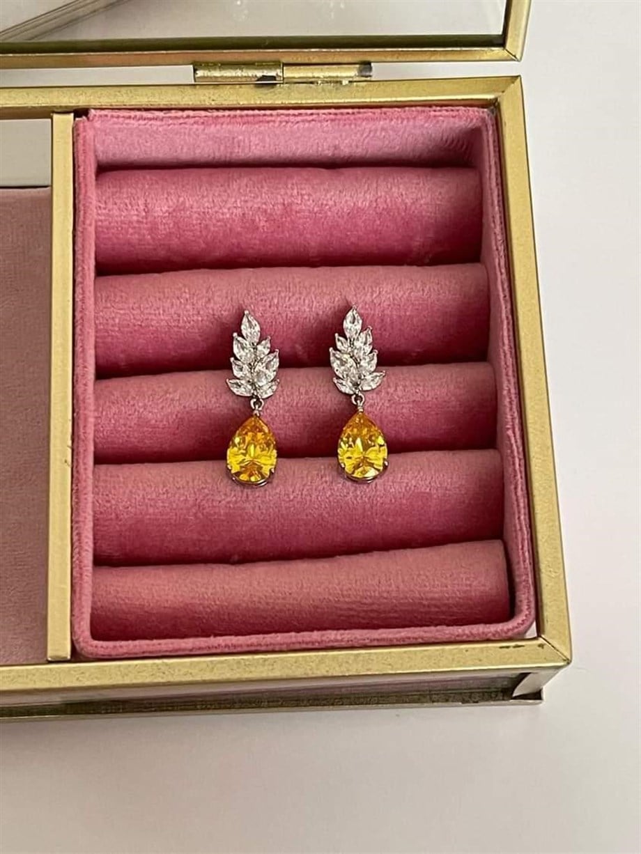 Xuping Sarı Safir Pırlanta Montür Küpe (3 Cm)