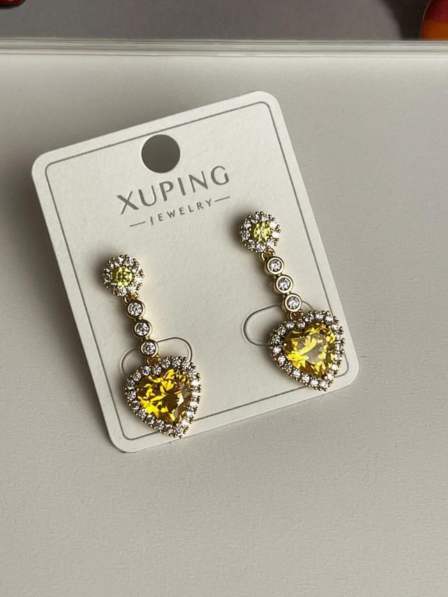 Xuping Sarı Safir Taşlı Kalp Küpe (2.20 Cm)