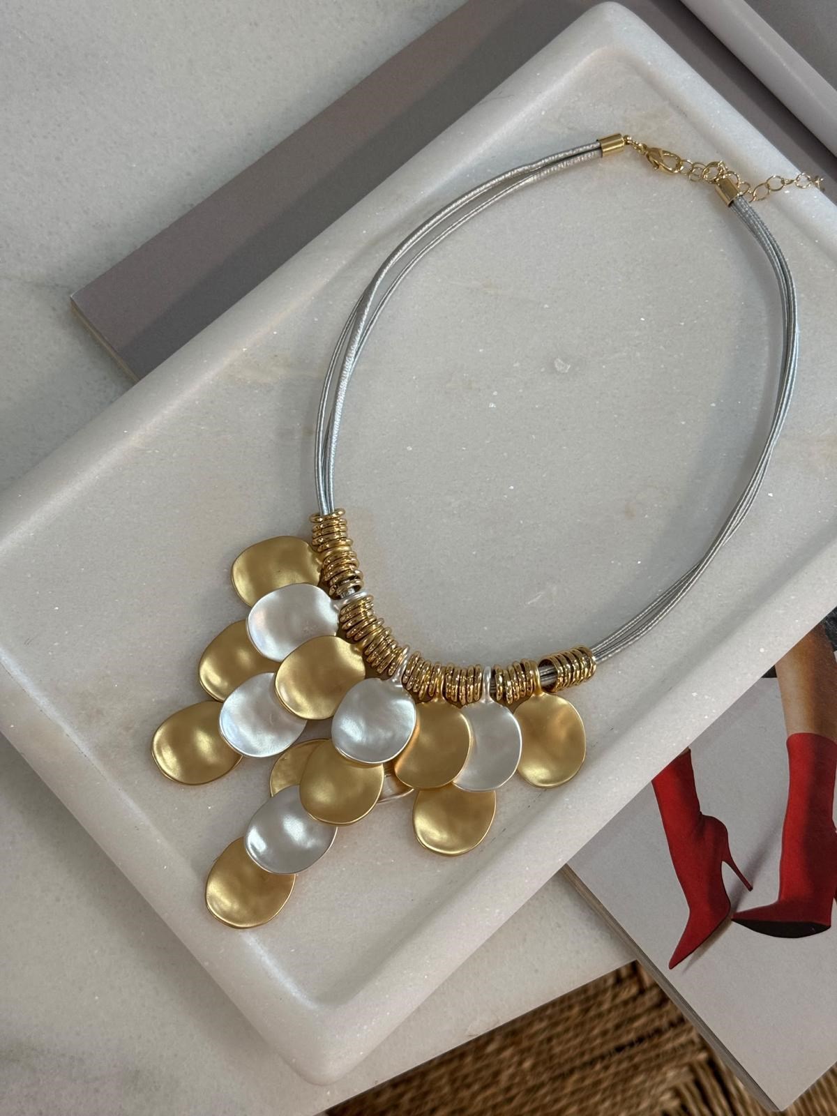 Zr Model Gold Gümüş Kombinli Pullu Kolye (52 Cm)