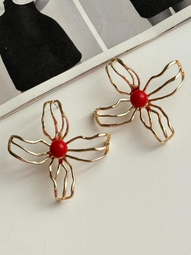 Zr model Kırmızı Topuklu Çiçek Küpe (6 Cm)