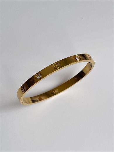 Çelik Gold Renk Taşlı Cartier Kelepçe Bileklik 