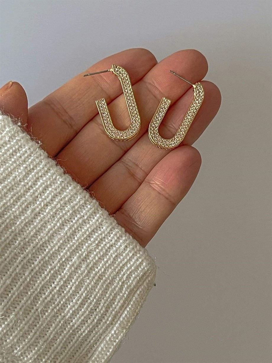  Kaplama Luva Zirkon Taşlı Küpe (3 Cm)