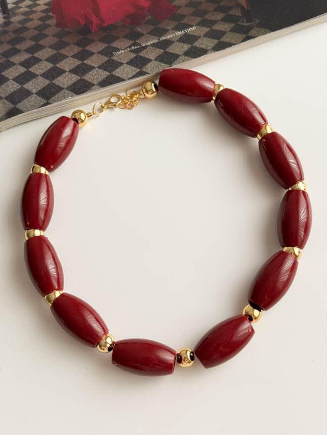 Bordo Boncuklu Summer Kolye (47 Cm)