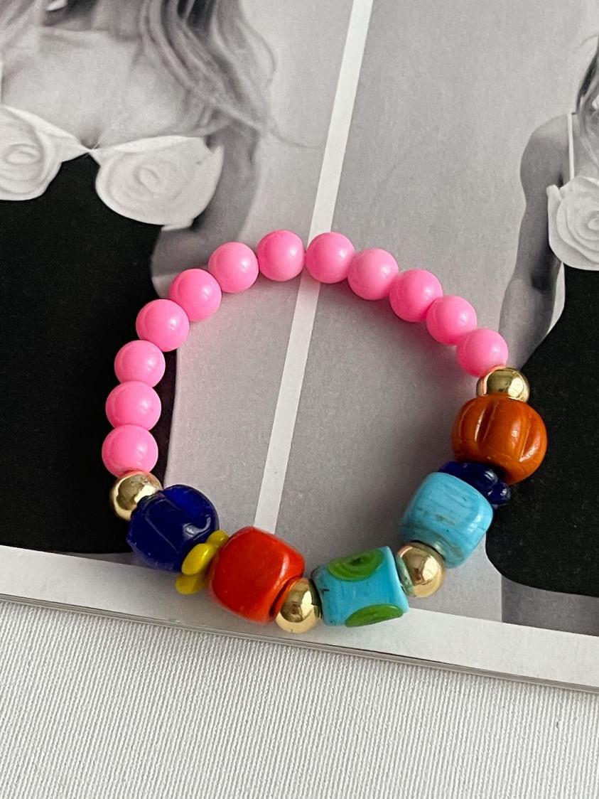 Cam Nazar Boncuklu Pembe Lastikli Summer Bileklik 