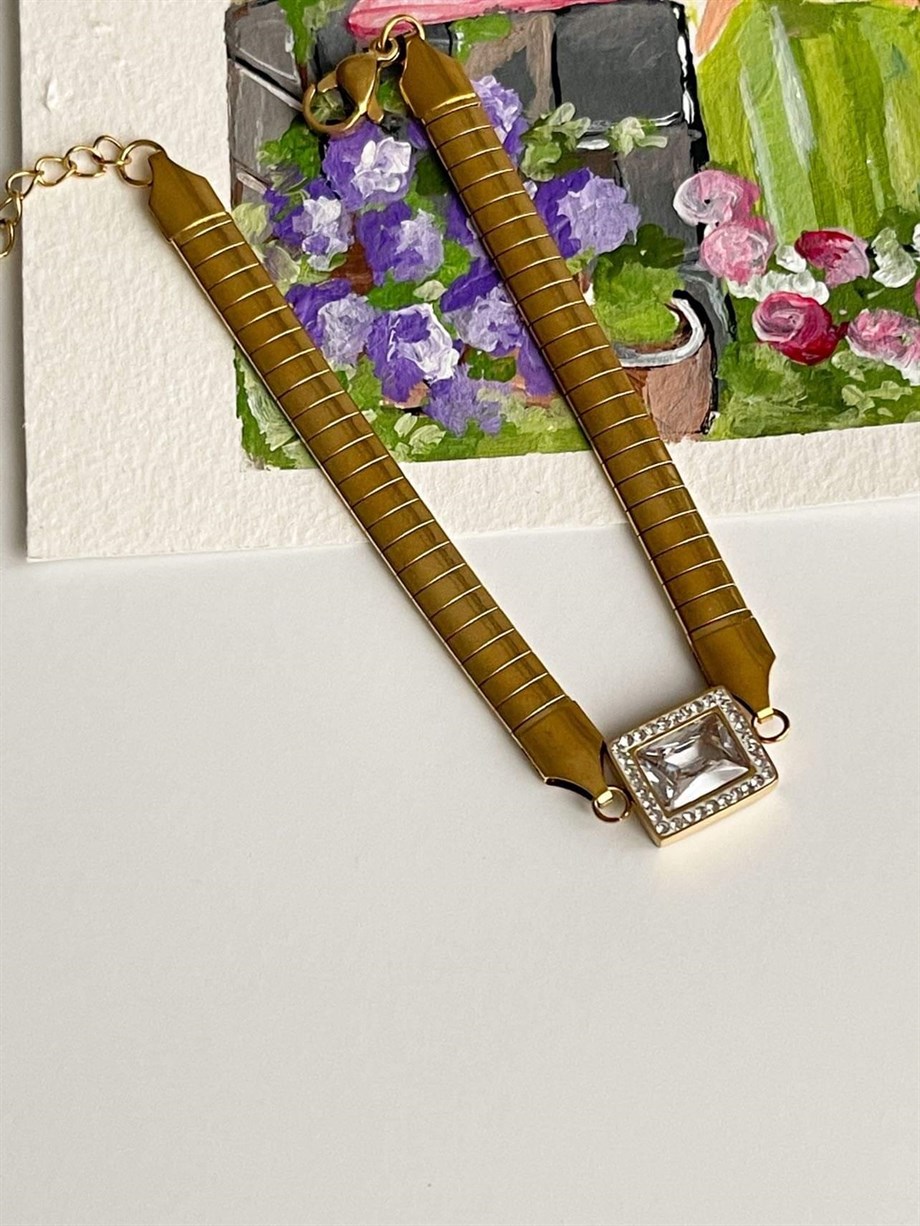 Çelik Baget Taşlı Bileklik (23 Cm)