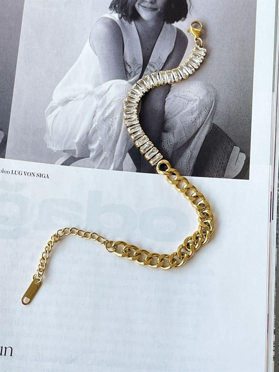 Çelik Baget Taşlı Bileklik (23 Cm)