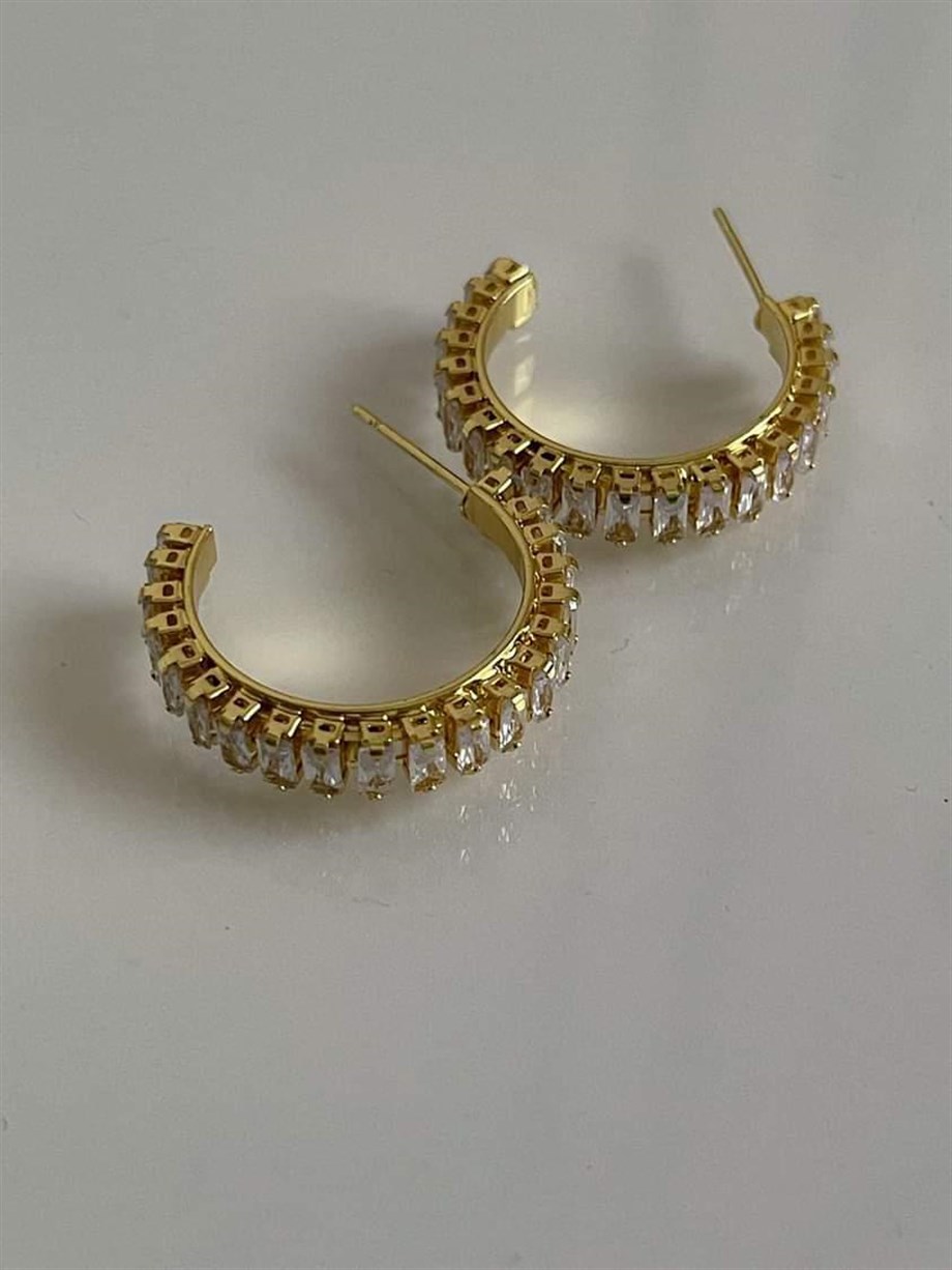 Çelik Baget Taşlı Halka Küpe (2 Cm)
